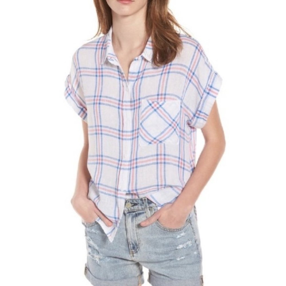 NWT Rails Whitney Plaid Linen Blend Button Down S